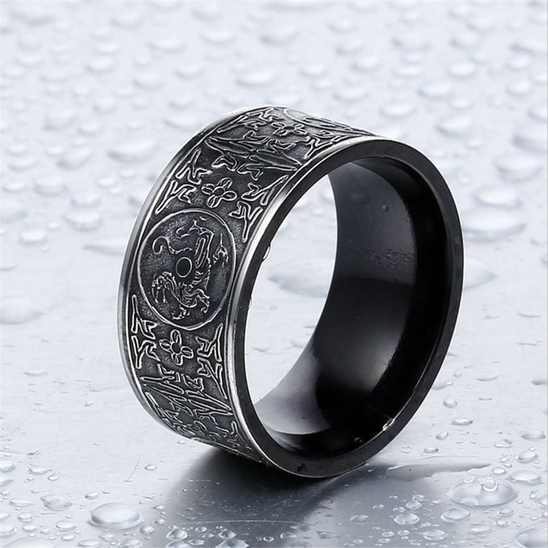 PAMTIER Stainless Steel Vintage Black Ring for Men Chinese Ancient 4 Guardian Beasts Signet Band Size 11 - Image 2